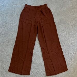 Abercrombie & Fitch Rust Wide-Leg Elastic Waist Linen Pants